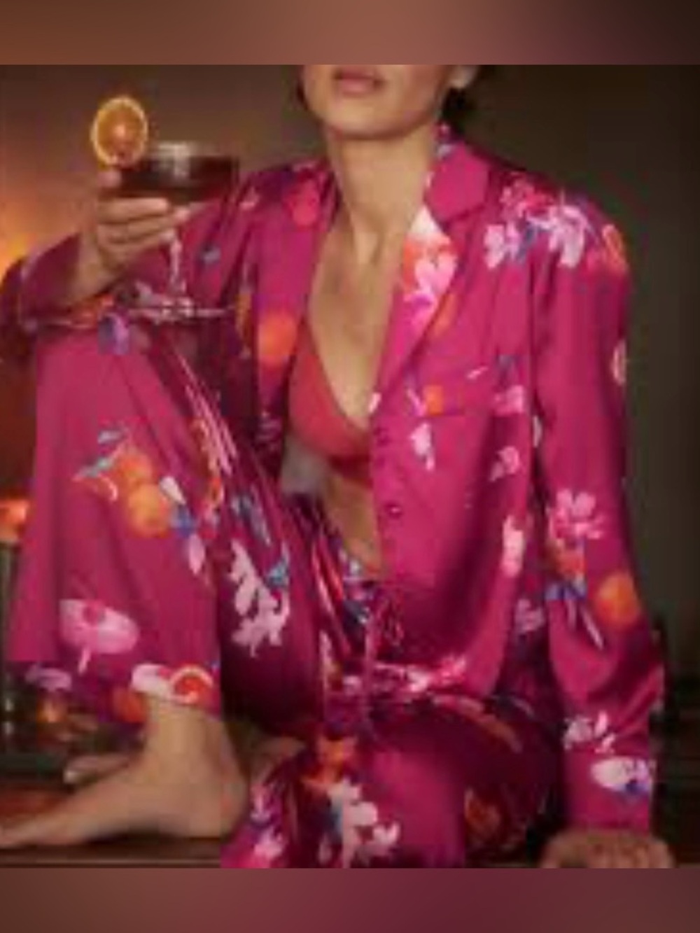 Soma Pink Floral Satin Pajama top only size X large